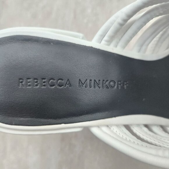 Rebecca Minkoff Block Heel Mule Sandal 7 White Dressy Strappy Open Toe Mule Shoe - Picture 10 of 11